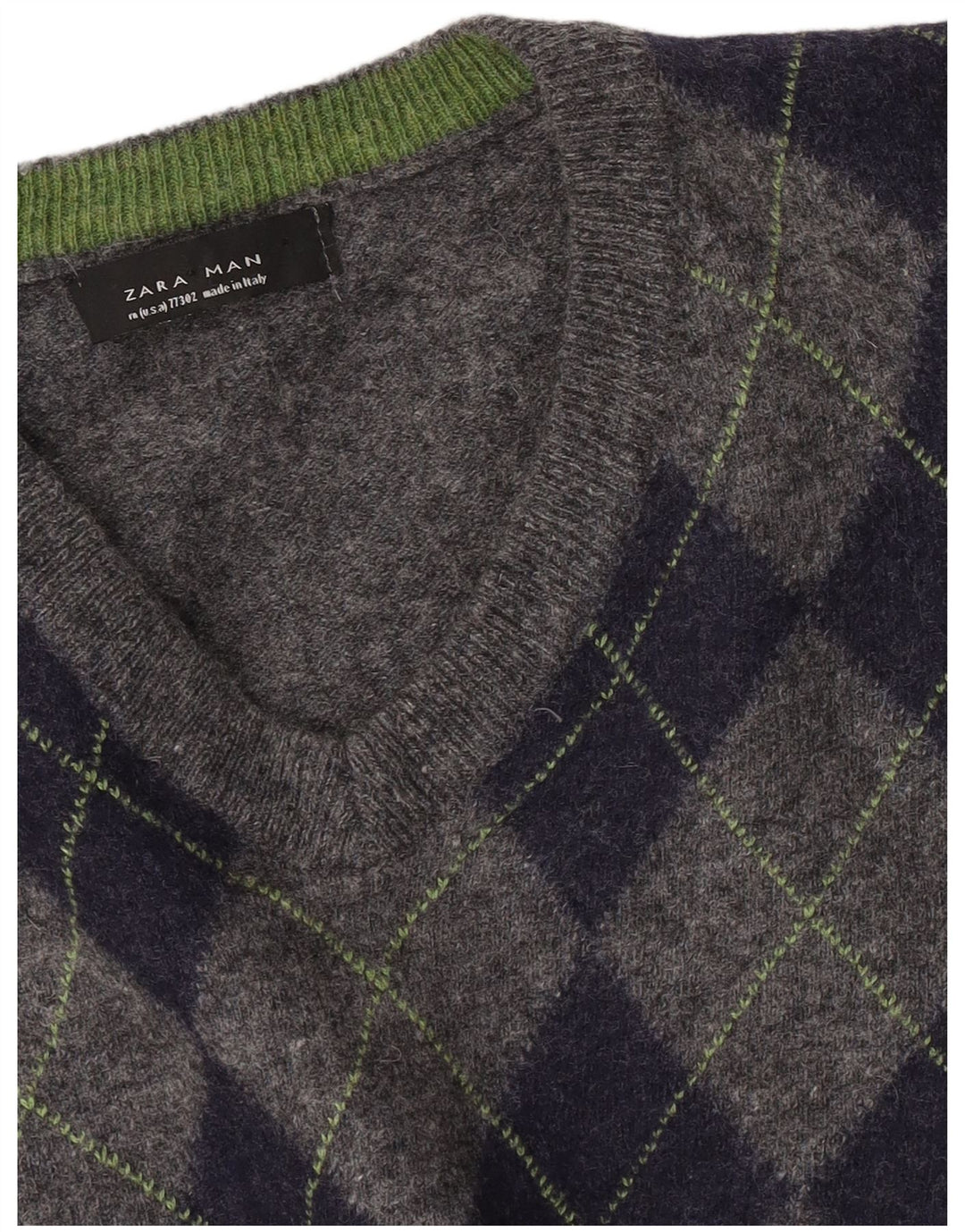 Maglione Zara da uomo con scollo a V grigio medio a rombi/diamante