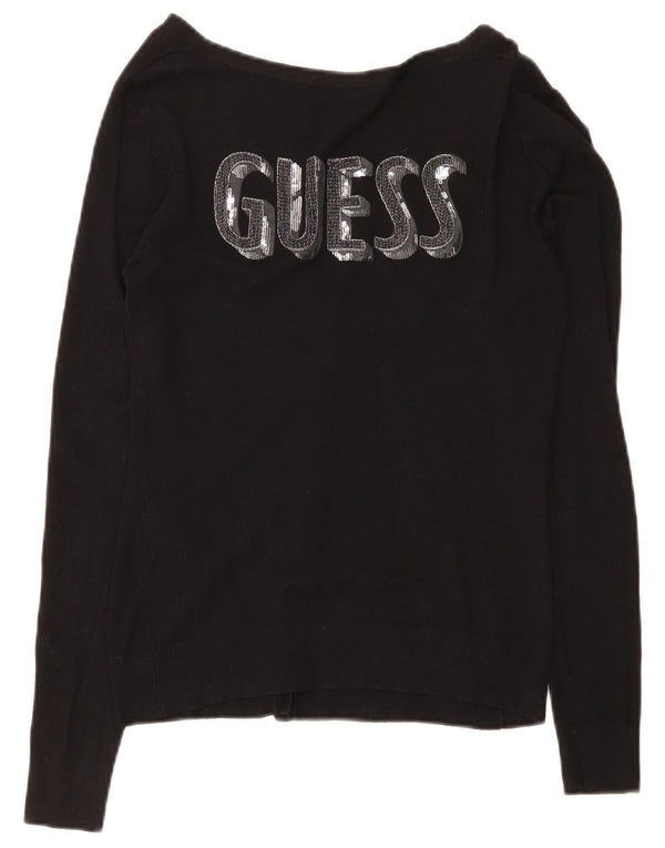 Maglione cardigan grafico da donna Guess UK 8 piccolo in viscosa nera