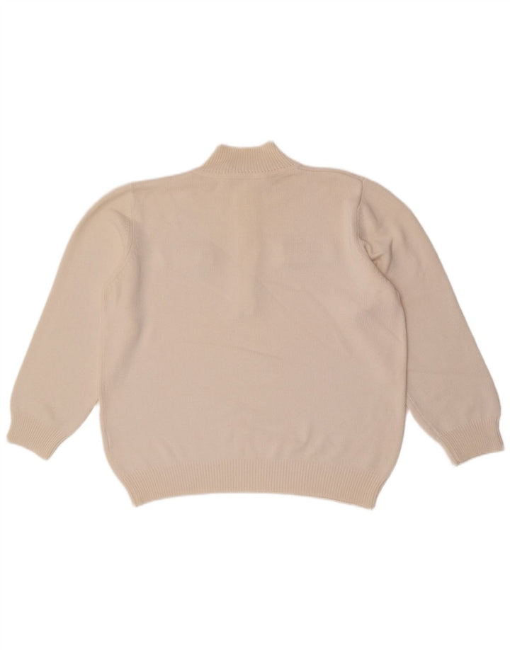 Maglione vintage da donna con collo con zip UK 14 grande bianco
