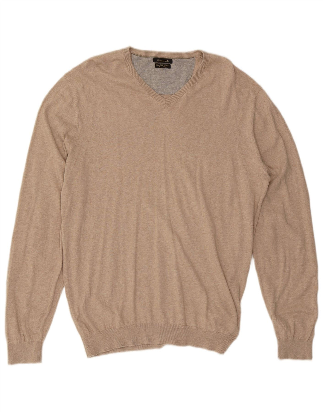 Massimo Dutti Maglione da uomo con scollo a V grande in cotone beige