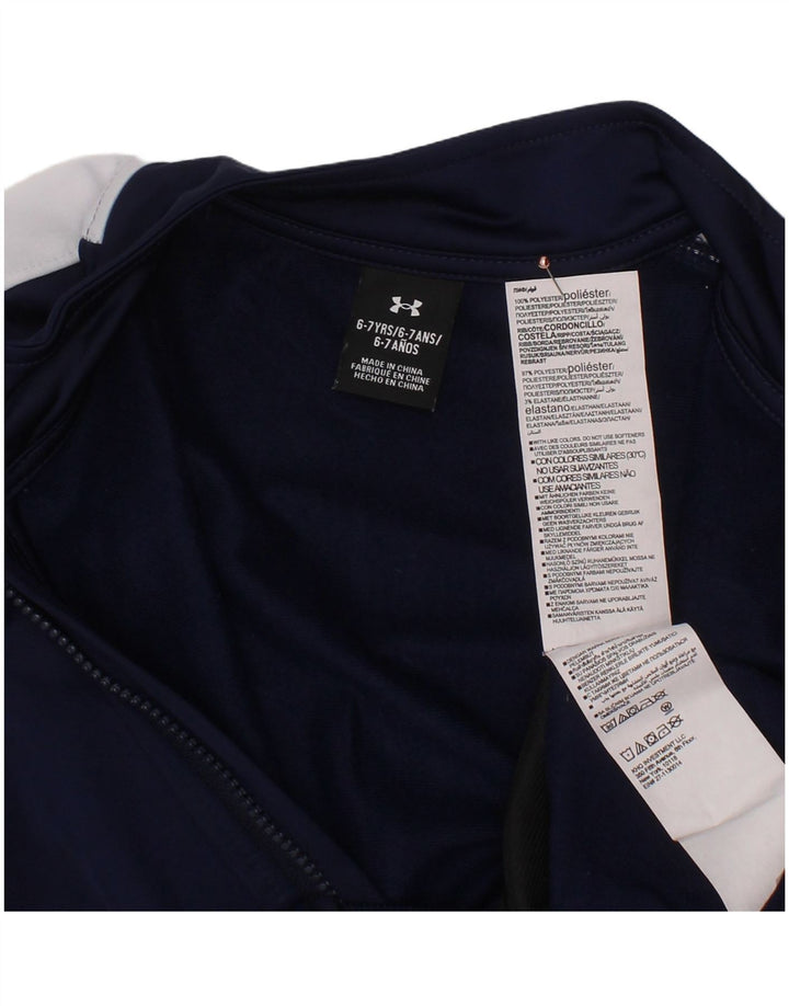 UNDER ARMOUR Boys Tracksuit Top Jacket 6-7 Years Navy Blue Colourblock