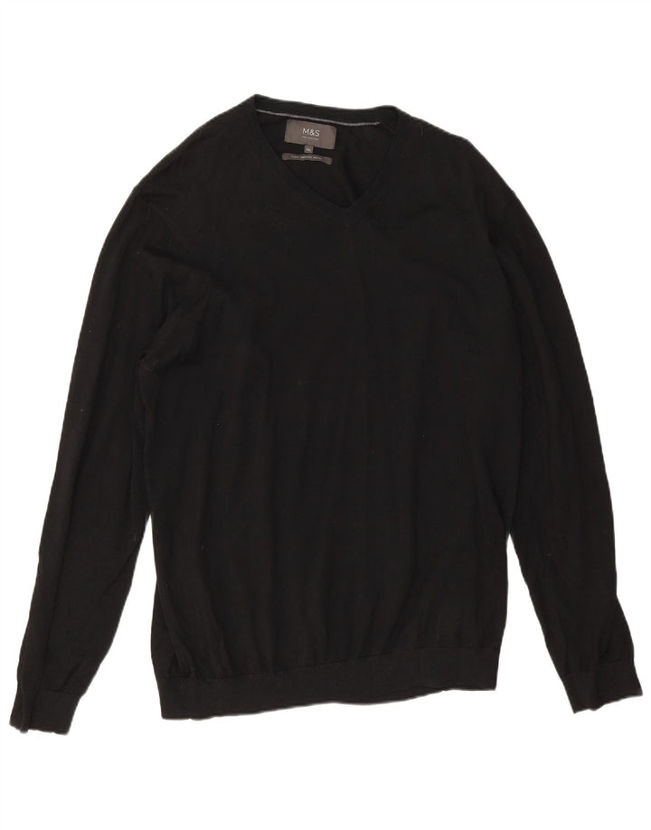 Maglione da uomo con scollo a V Marks & Spencer 2XL lana merino nera