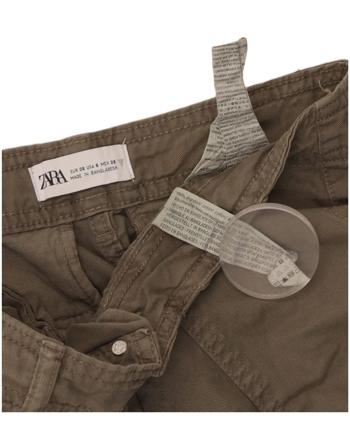 Pantaloni cargo dritti da donna ZARA EU 38 Small W28 L30 cotone kaki
