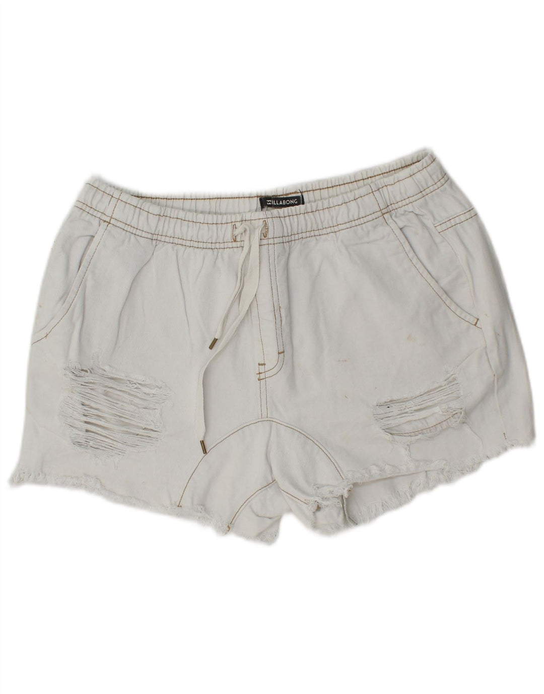 Pantaloncini di jeans invecchiati Billabong da donna W30 cotone bianco medio