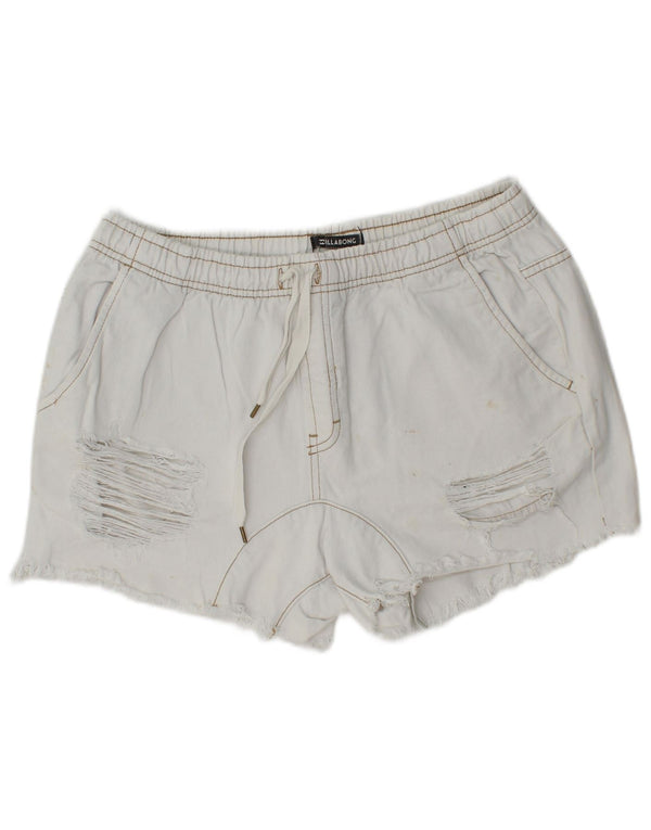 Pantaloncini di jeans invecchiati Billabong da donna W30 cotone bianco medio