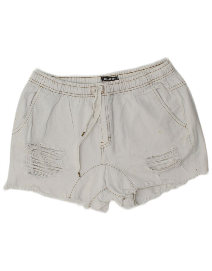Pantaloncini di jeans invecchiati Billabong da donna W30 cotone bianco medio
