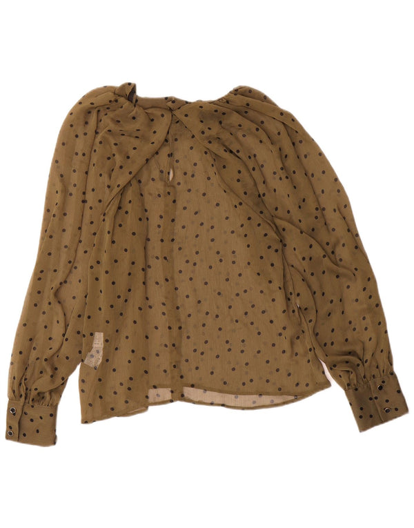Top Zara da donna a maniche lunghe trasparente UK 6 XS cachi maculato