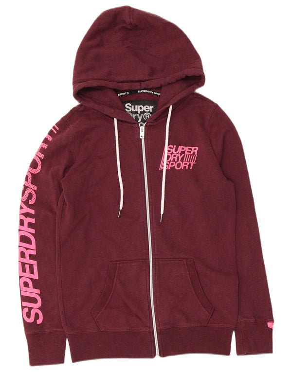 Felpa con cappuccio e zip grafica da donna Superdry UK 6 XS Maroon Cotton