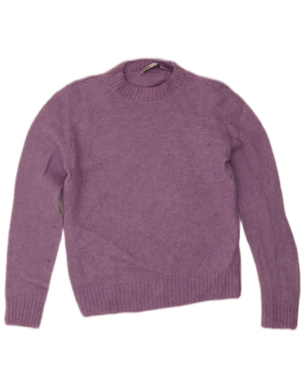 Zara Womens Crop Crew Neck Jumper Sweater UK 12 Medium Purple Alpaca Wool