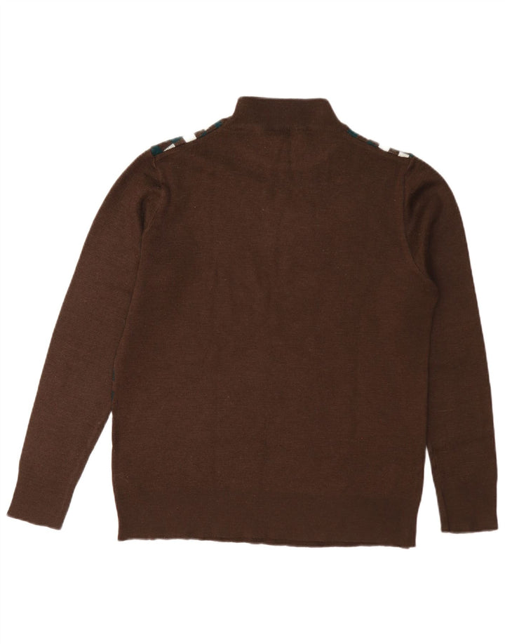Maglione vintage da donna con collo dolcevita UK 12 Marrone medio geometrico