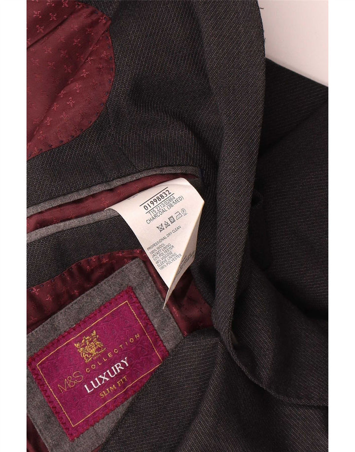Giacca blazer slim fit da uomo Marks & Spencer a 2 bottoni UK 38 Lana grigio medio