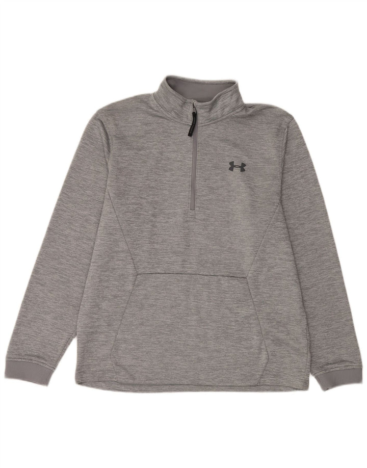 Felpa da uomo con collo con zip grafica Under Armour, maglione grande, grigio screziato