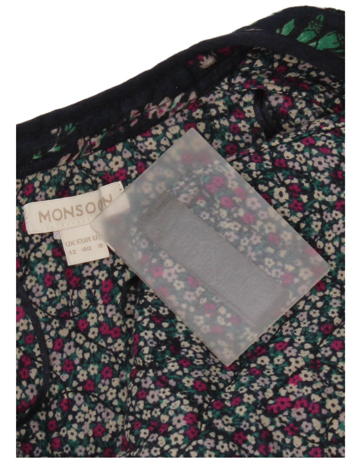 Giacca blazer aperta da donna Monsoon UK 12 Cotone floreale blu navy medio
