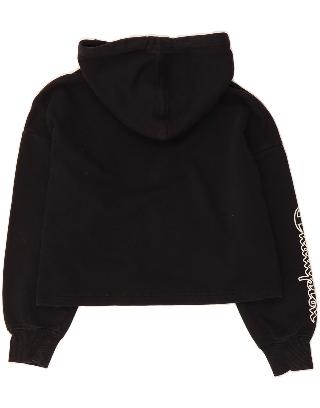 CHAMPION Womens Oversized Graphic Crop Hoodie Jumper UK 14 Medium Black Vintage Champion and Second-Hand Champion from Messina Hembry 