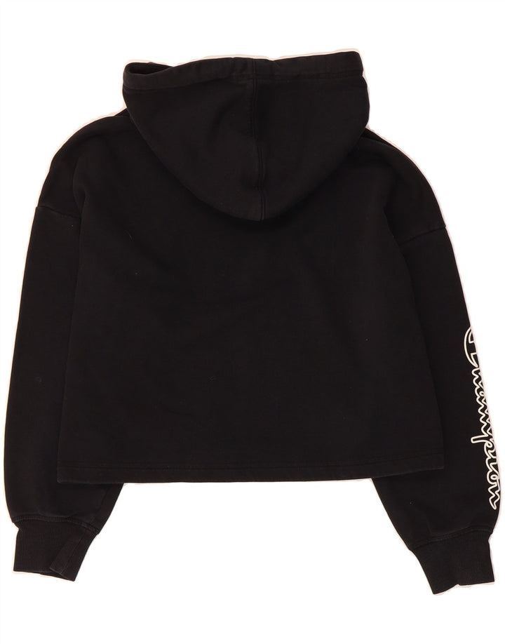 CHAMPION Womens Oversized Graphic Crop Hoodie Jumper UK 14 Medium Black Vintage Champion and Second-Hand Champion from Messina Hembry 
