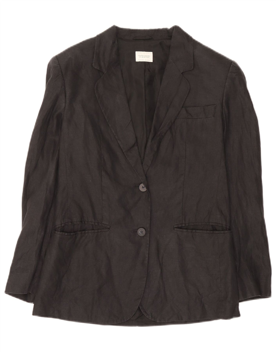Giacca Blazer a 2 Bottoni da Donna Benetton IT 40 Small Lino Nero