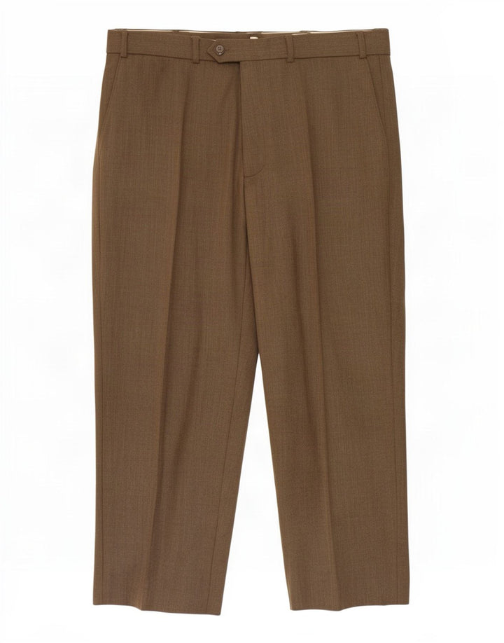 Pantaloni da abito dritti da uomo Marks & Spencer W38 L29 poliestere kaki