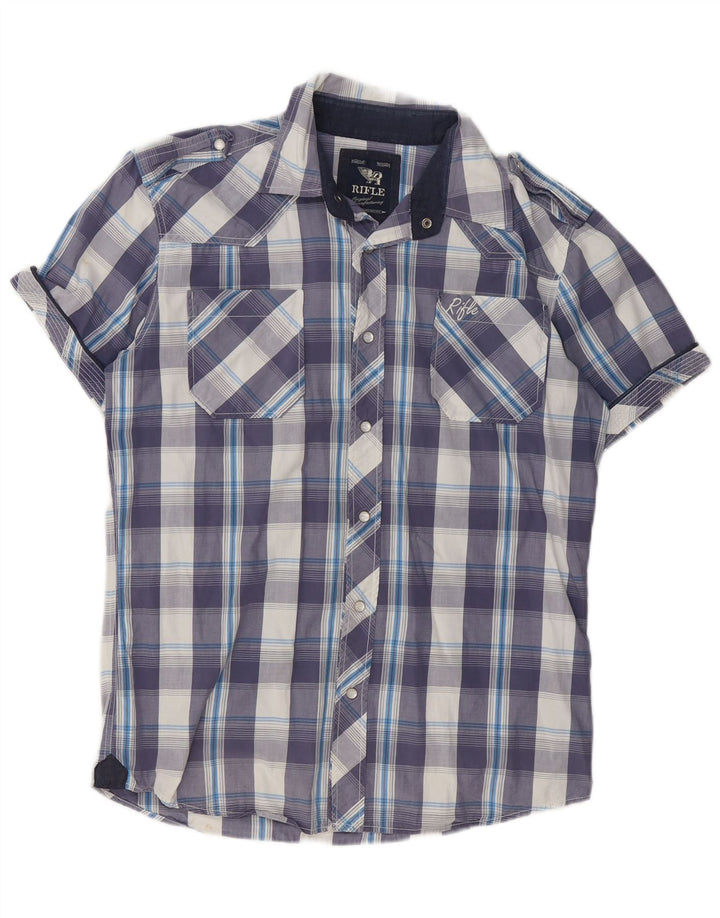 Camicia a maniche corte da uomo Rifle, motivo a quadri blu grande