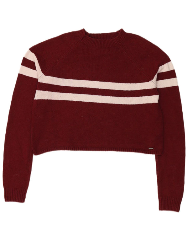 Maglione Hollister da donna con collo alto e collo alto UK 14 a righe bordeaux medie