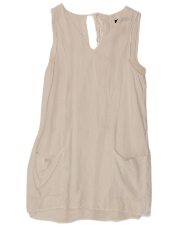 Abito a trapezio senza maniche da donna Zara UK 10 piccolo lino bianco