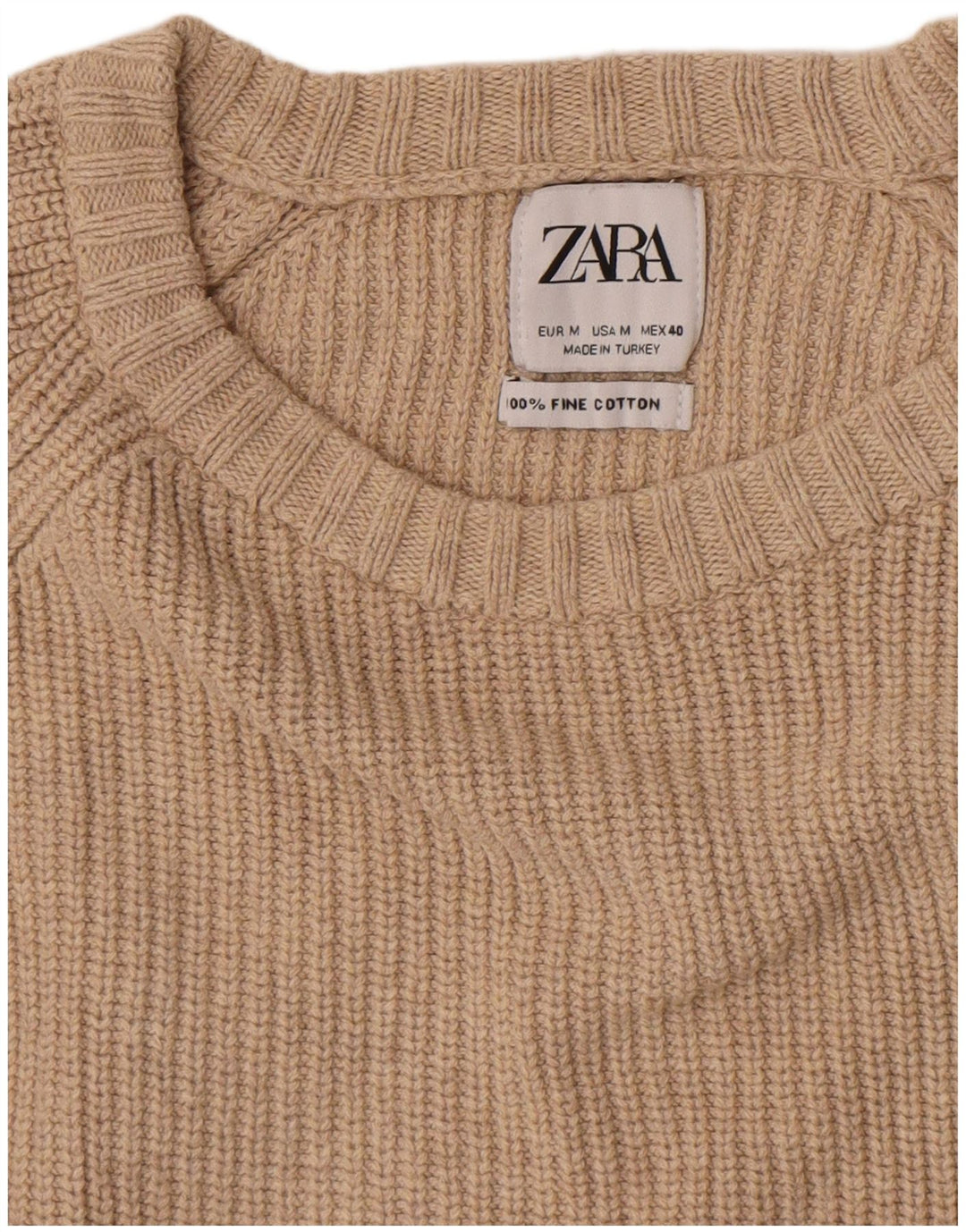 Maglione maglione girocollo da uomo Zara in cotone beige medio