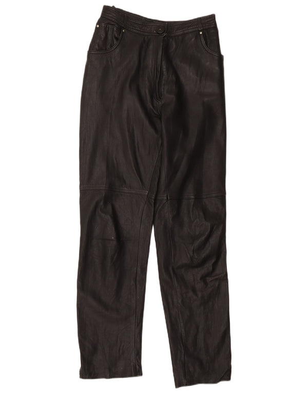 Pantaloni in pelle a vita alta da donna vintage EU 40 medi W28 L31 neri