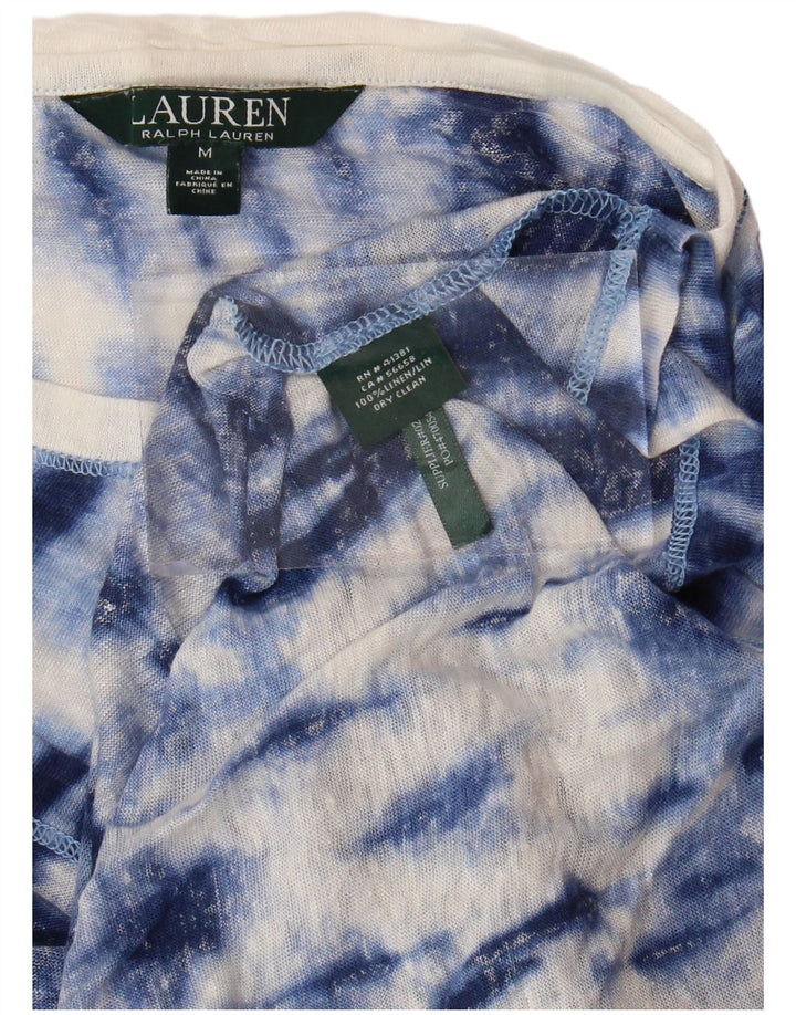 RALPH LAUREN T-shirt da donna Top UK 14 Lino tie dye blu medio