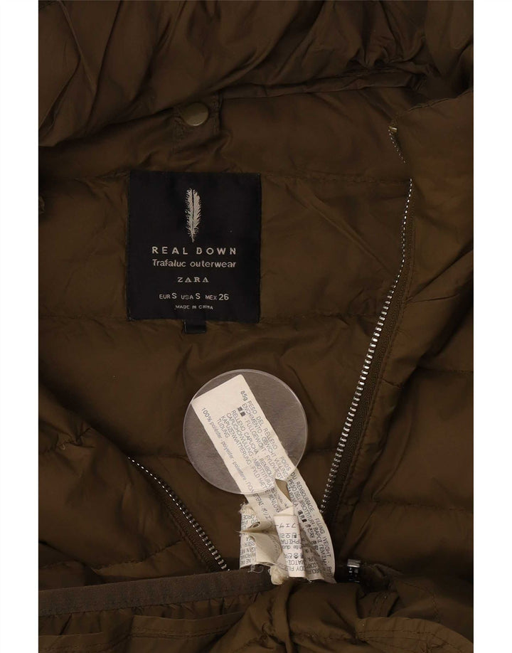 Giacca imbottita con cappuccio da donna Zara UK 10 piccola poliestere kaki