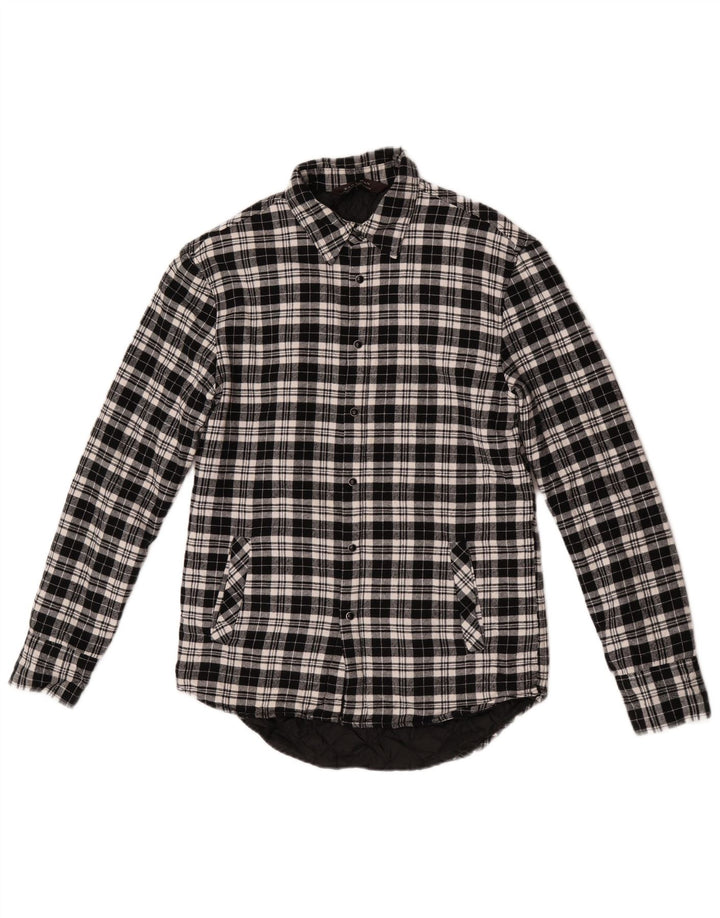 Zara Camicia da uomo in flanella da boscaiolo piccola in cotone a quadri neri