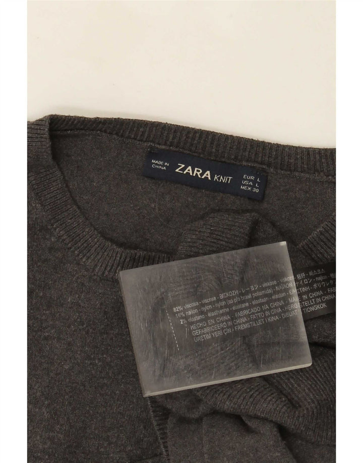 Maglione maglione girocollo da donna Zara UK 14 grande viscosa grigia