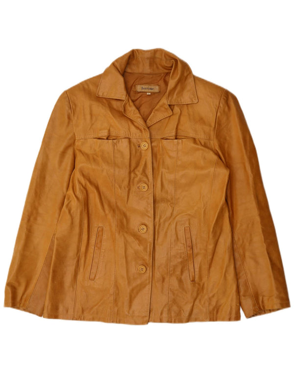 FERRONE Womens Leather Jacket UK 16 Large Brown Leather