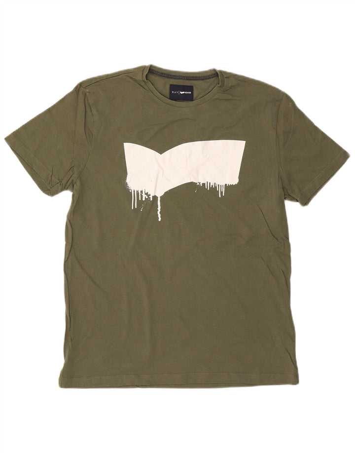 T-shirt grafica da uomo GAS Top grande in cotone kaki