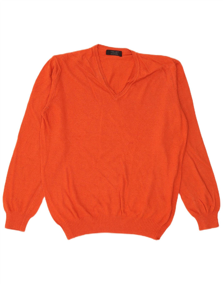 Maglione Zara da uomo con scollo a V XL in viscosa arancione