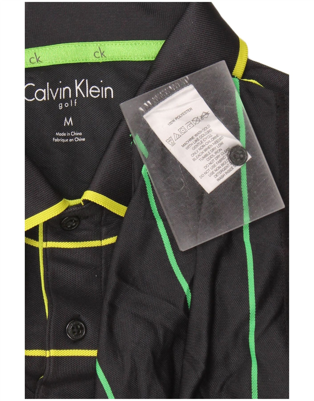 Polo da golf da uomo Calvin Klein in poliestere a righe nere medie