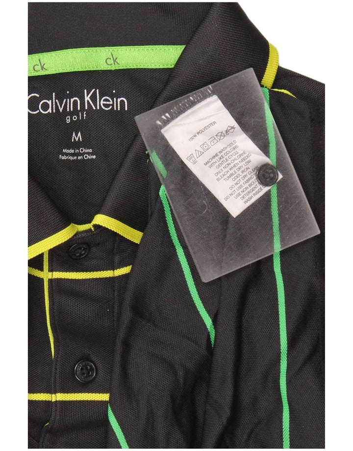 Polo da golf da uomo Calvin Klein in poliestere a righe nere medie
