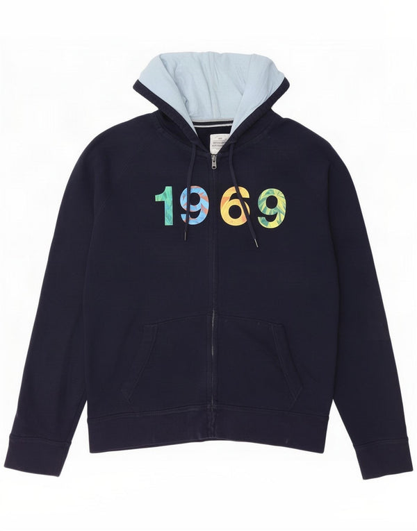 Maglione con cappuccio e zip grafica da uomo Gap grande in cotone blu navy