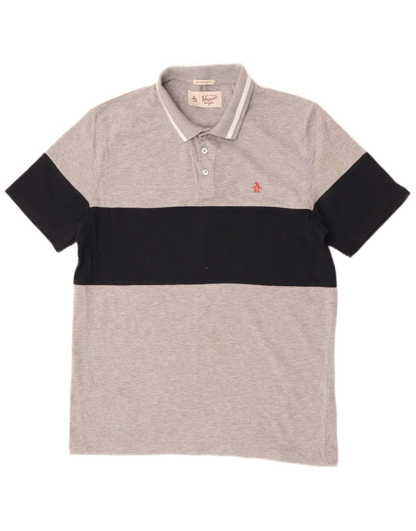 Polo da uomo Penguin Heritage slim fit, grande, in cotone color block grigio