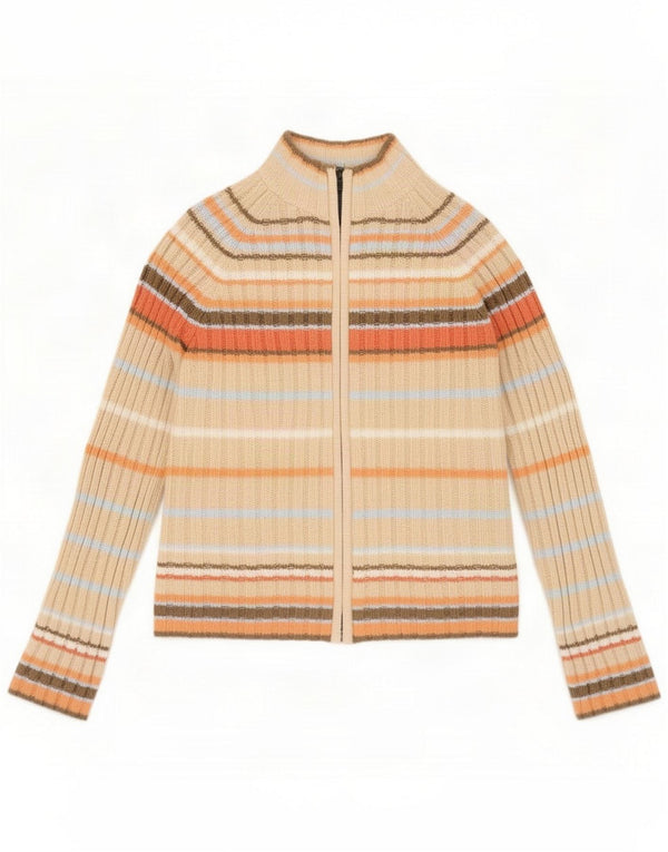 Marks & Spencer Maglione cardigan con zip intera da donna UK 14 Beige medio a righe