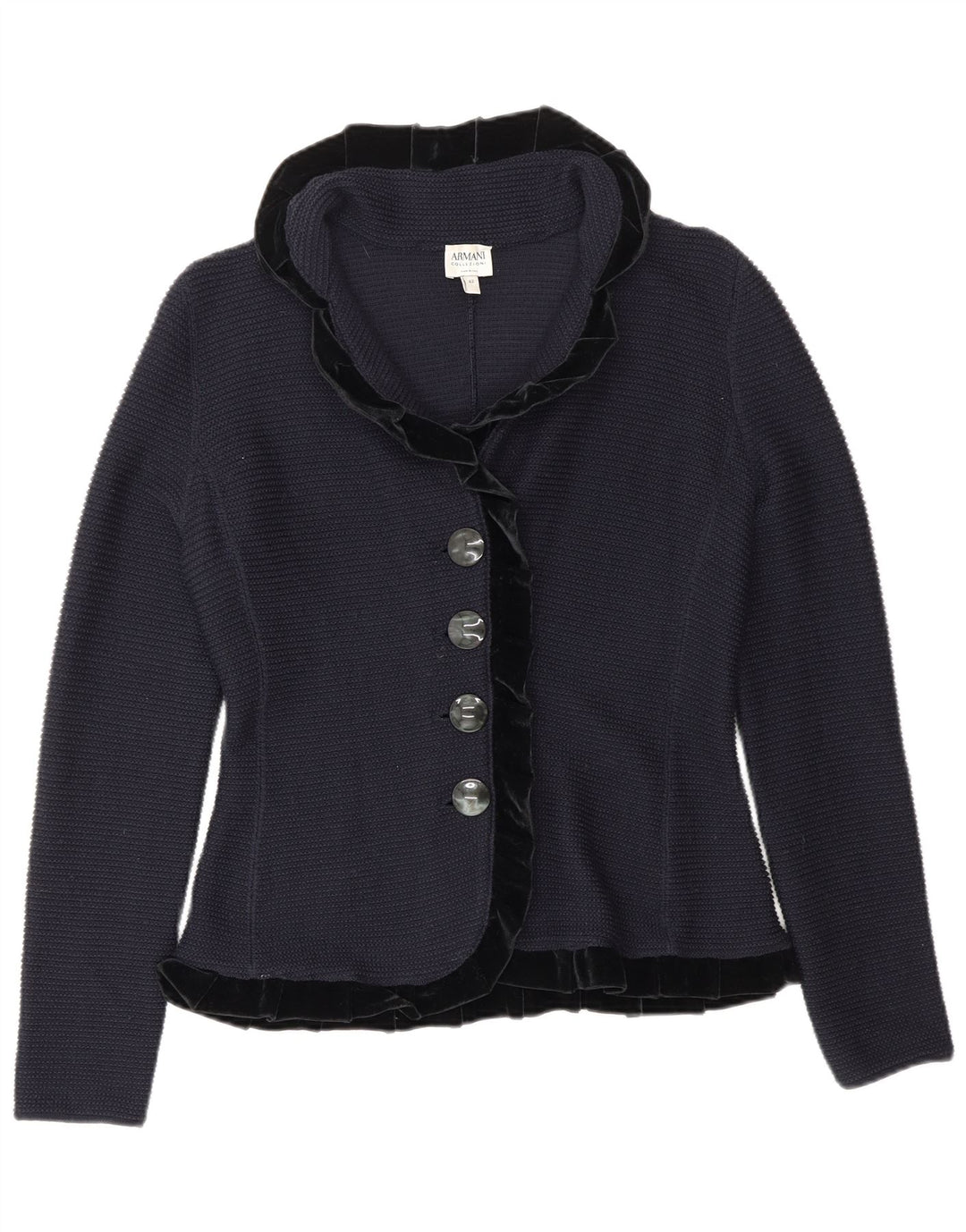Maglione cardigan da donna con volant sul davanti ARMANI IT 42 blu navy medio