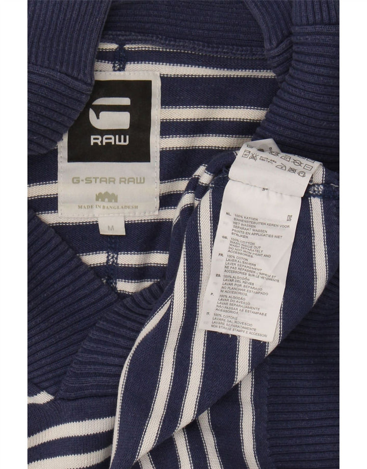 G-STAR Mens Shawl Neck Jumper Sweater Medium Navy Blue Striped Cotton