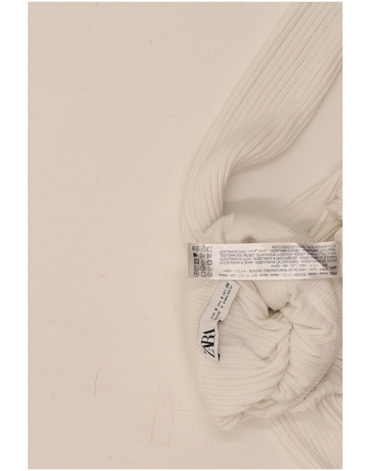 Top Zara da donna con collo alto e camicetta corta UK 8 Small in viscosa bianca