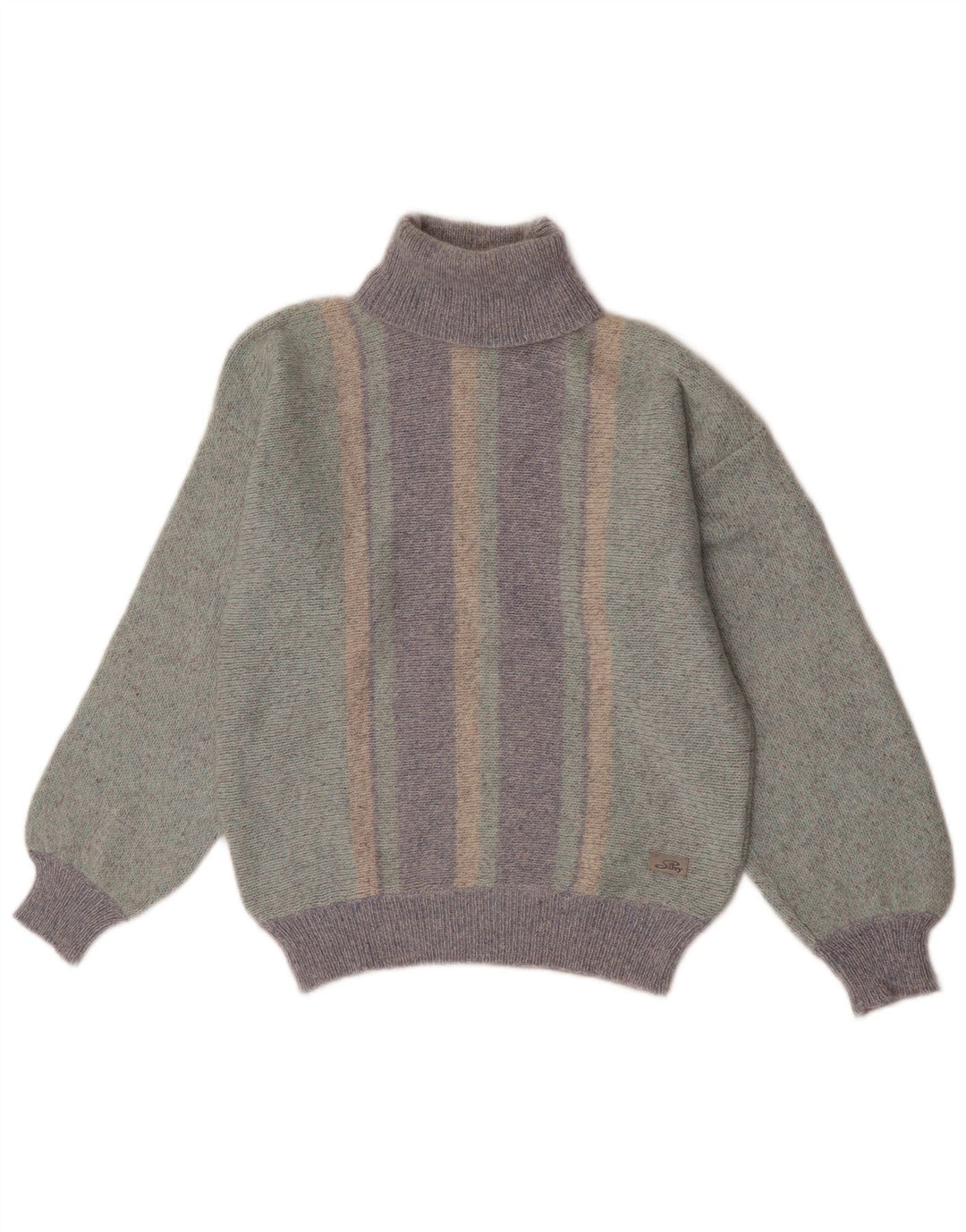 Maglione maglione da donna a collo alto Silvy IT 44 Lana a righe verde medio