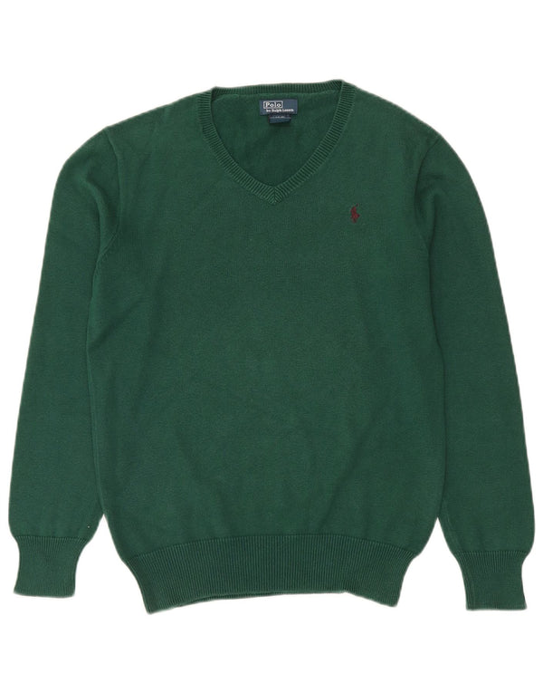 Maglione maglione con scollo a V da bambino Polo Ralph Lauren 14-15 anni in cotone verde