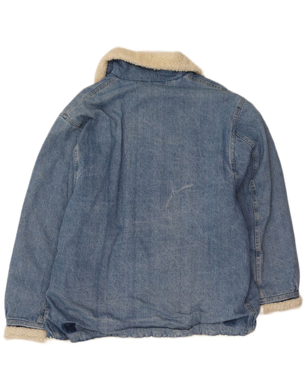Giacca vintage in denim sherpa da uomo UK 38 blu medio