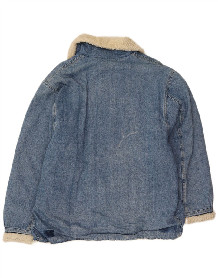 Giacca vintage in denim sherpa da uomo UK 38 blu medio