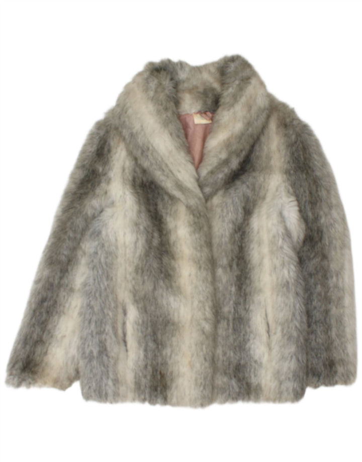 Giacca da donna in pelliccia sintetica Francesca UK 12 Modacrile con stampa animalier grigio medio