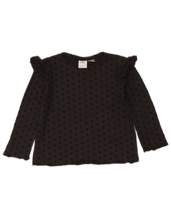 Top Zara a maniche lunghe per ragazze 4-5 anni in viscosa nera a pois
