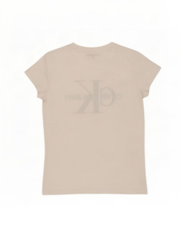 Calvin Klein Jeans Womens Graphic T-Shirt Top UK 10 Small White Cotton