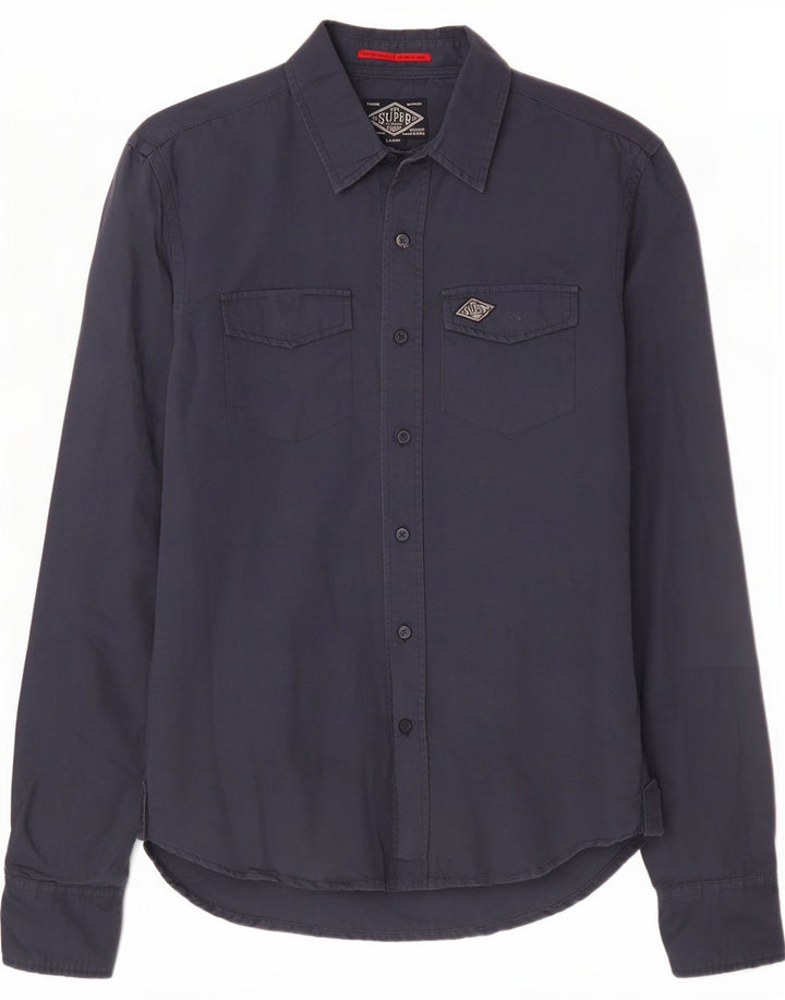 Camicia da uomo Superdry Large in cotone blu navy