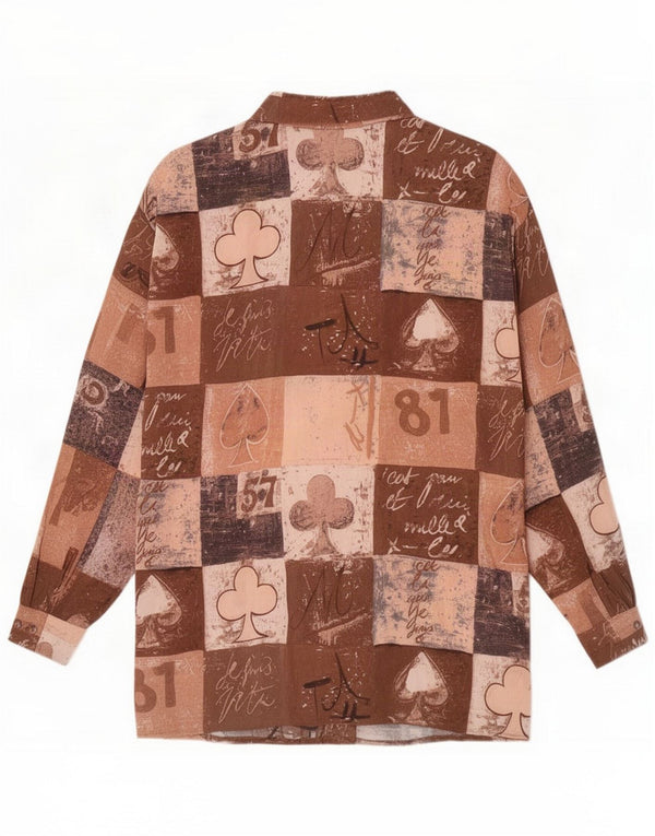 LE TRUC Womens Shirt Blouse UK 18 XL Brown Patchwork Viscose